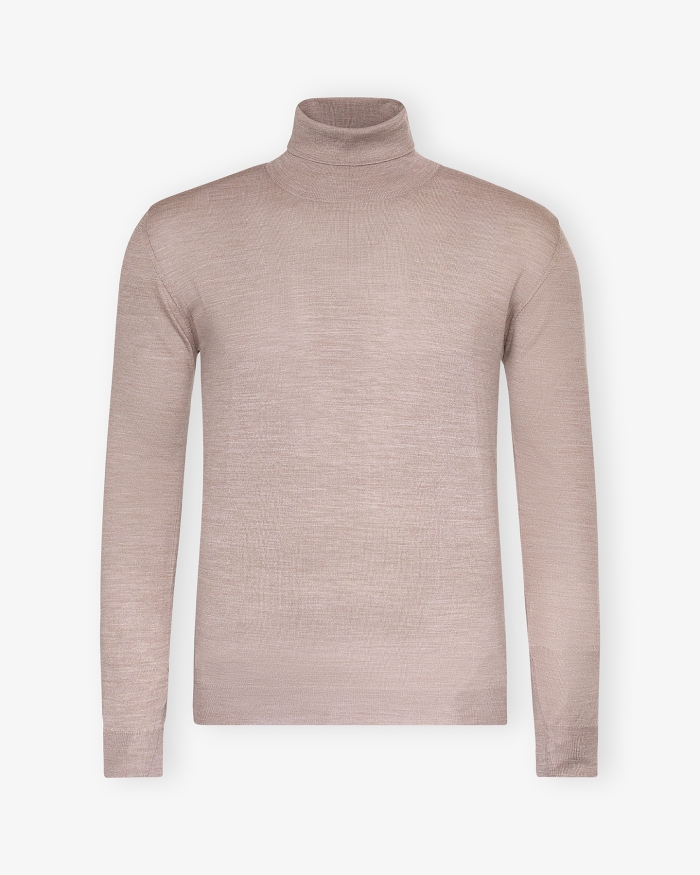 FEDELI Fedeli - Turtleneck super 140 merino wool - Taupe