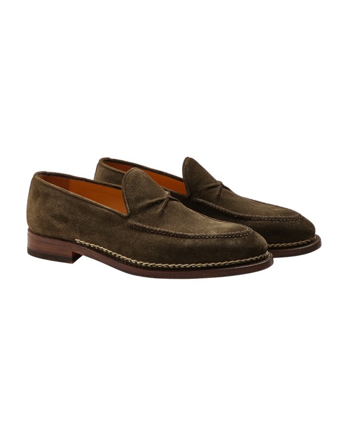 BONTONI Bontoni - Loafer calf suede with Norwegian stitching - Olive