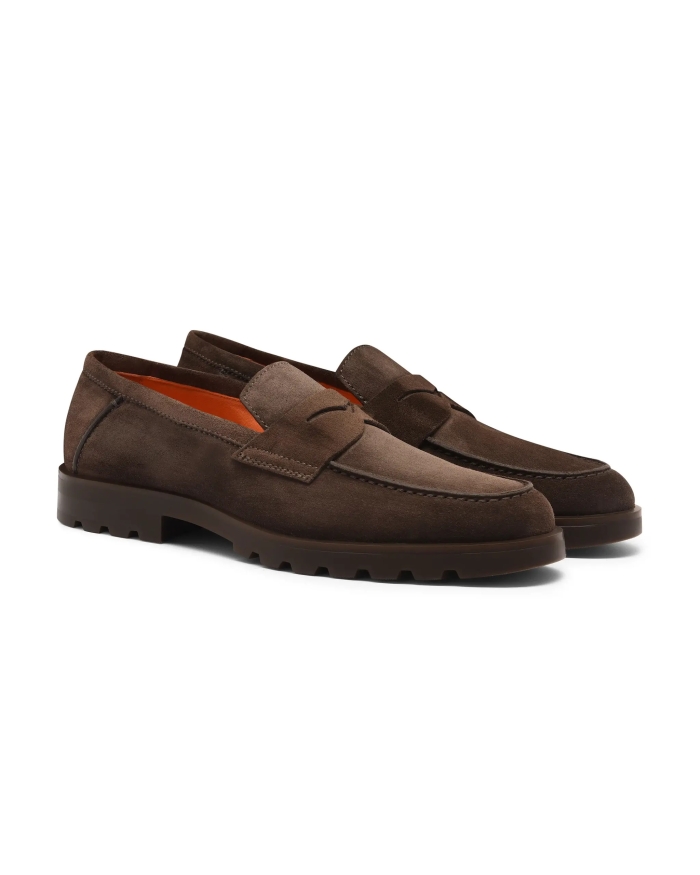 SANTONI Santoni - Calf suede penny loafer - Brown