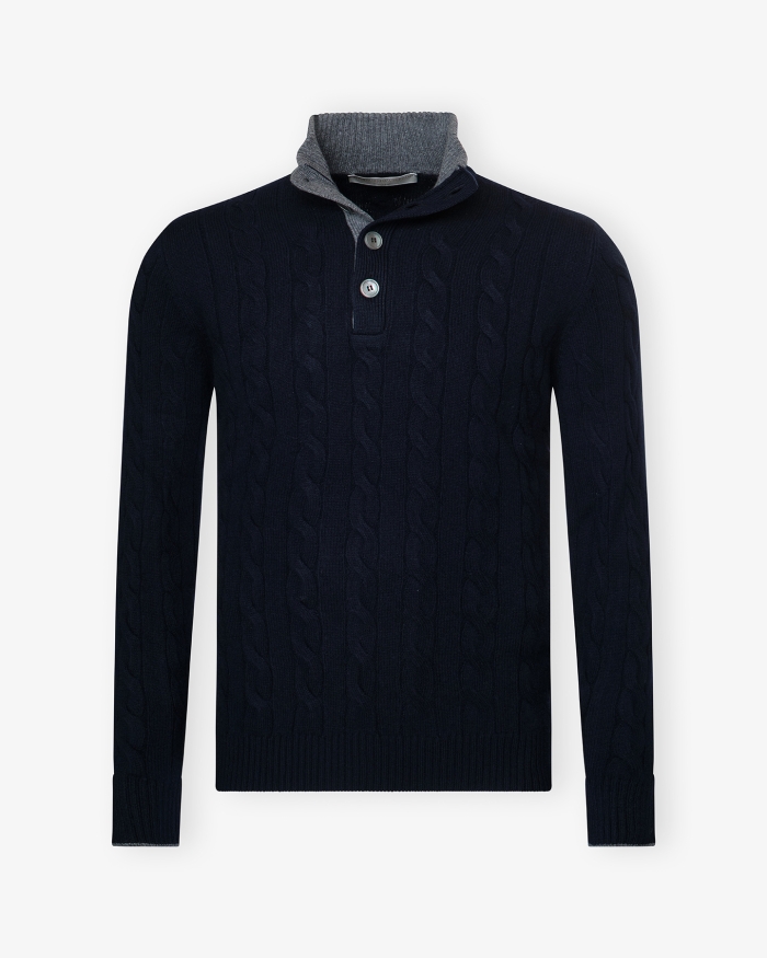 LES HOMMES D'AMSTERDAM LHDA - Cashmere buttoned placket pullover - Navy