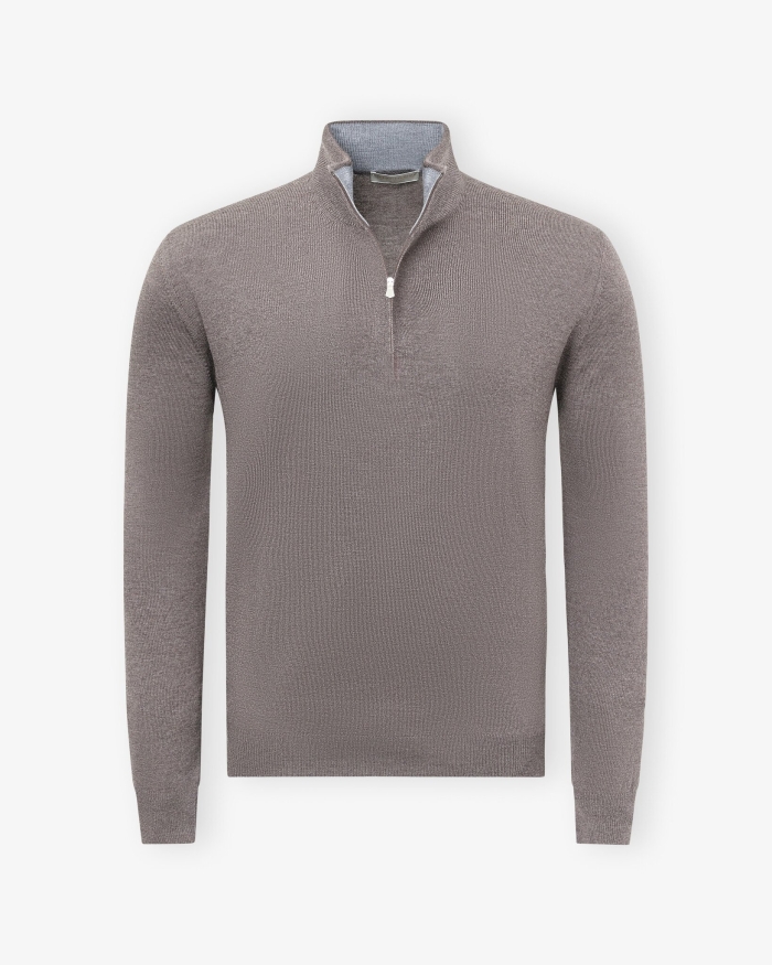 LES HOMMES D'AMSTERDAM LHDA - Half zip virgin wool - Greige