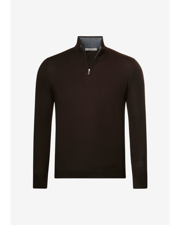 LES HOMMES D'AMSTERDAM LHDA - Half zip virgin wool - Brown