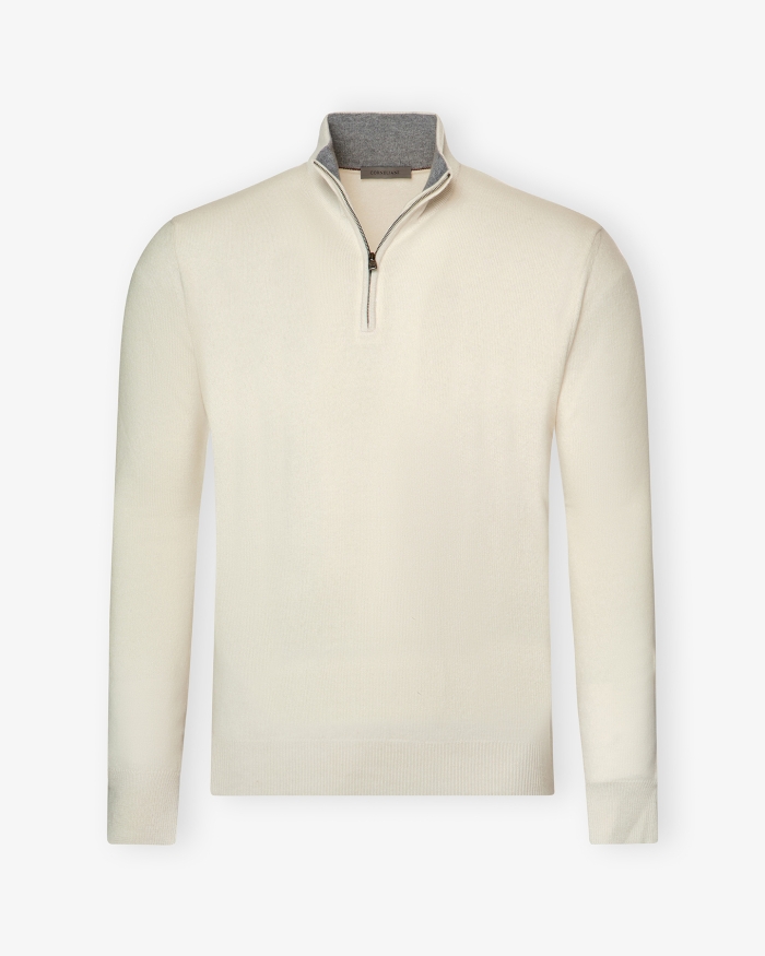 CORNELIANI Corneliani - Half zip wool cashmere - Cream white