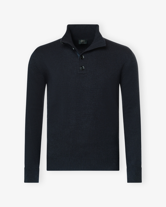 BRIONI Brioni - Buttoned mock neck - Cashmere - Navy