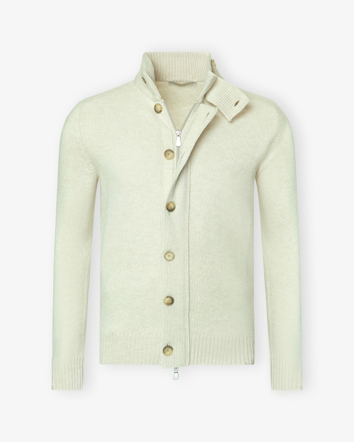 LES HOMMES D'AMSTERDAM LHDA - Vest virgin wool with zipper and buttons - Cream