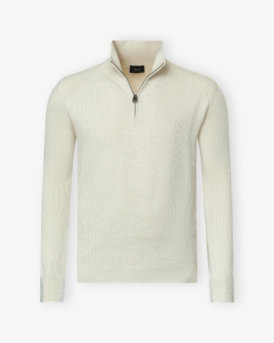 Brioni - Half zip cashmere wool - Cream white