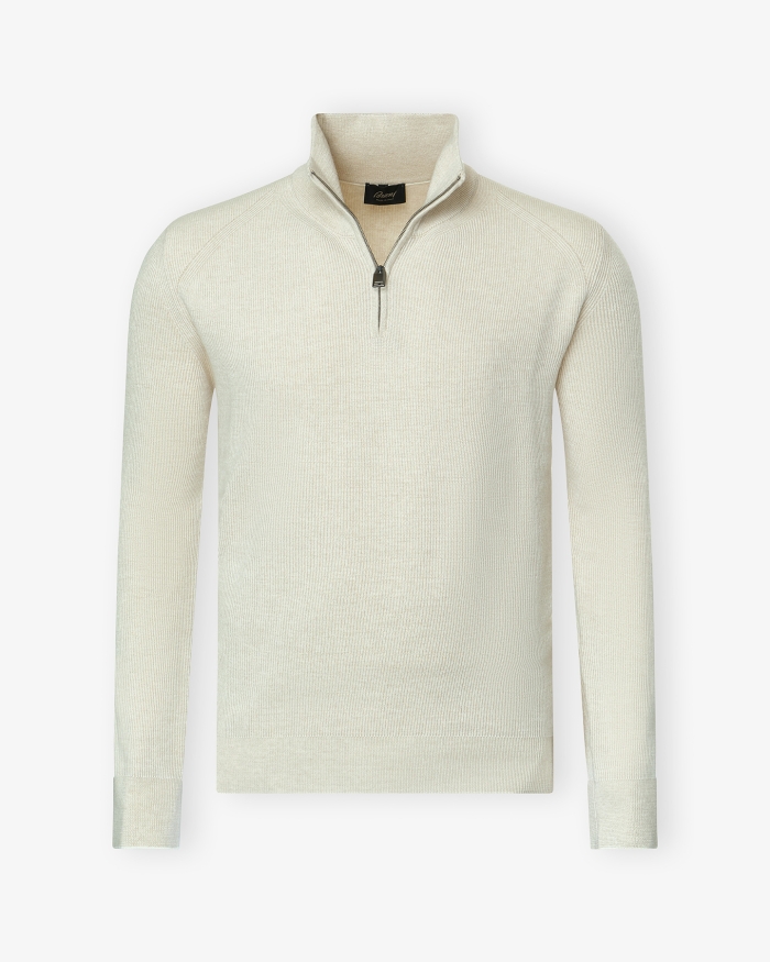 BRIONI Brioni - Half zip cashmere wool - Cream white