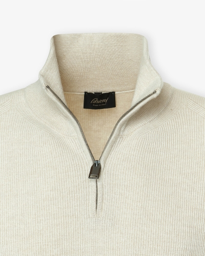 Brioni - Half zip cashmere wool - Cream white