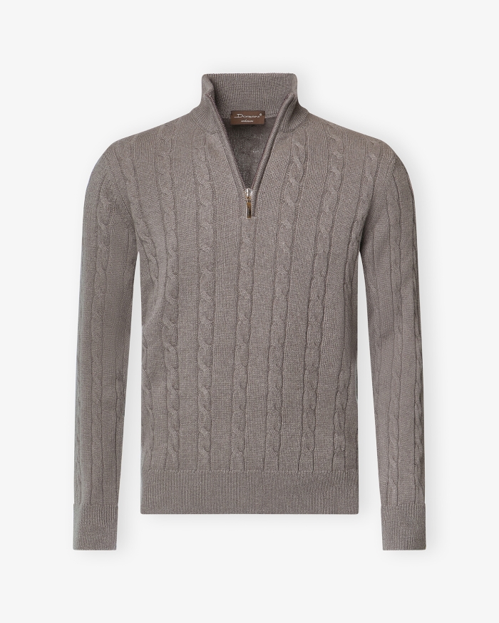 DORIANI CASHMERE Doriani Cashmere - Half zip cable cashmere - Dark olive-Brown
