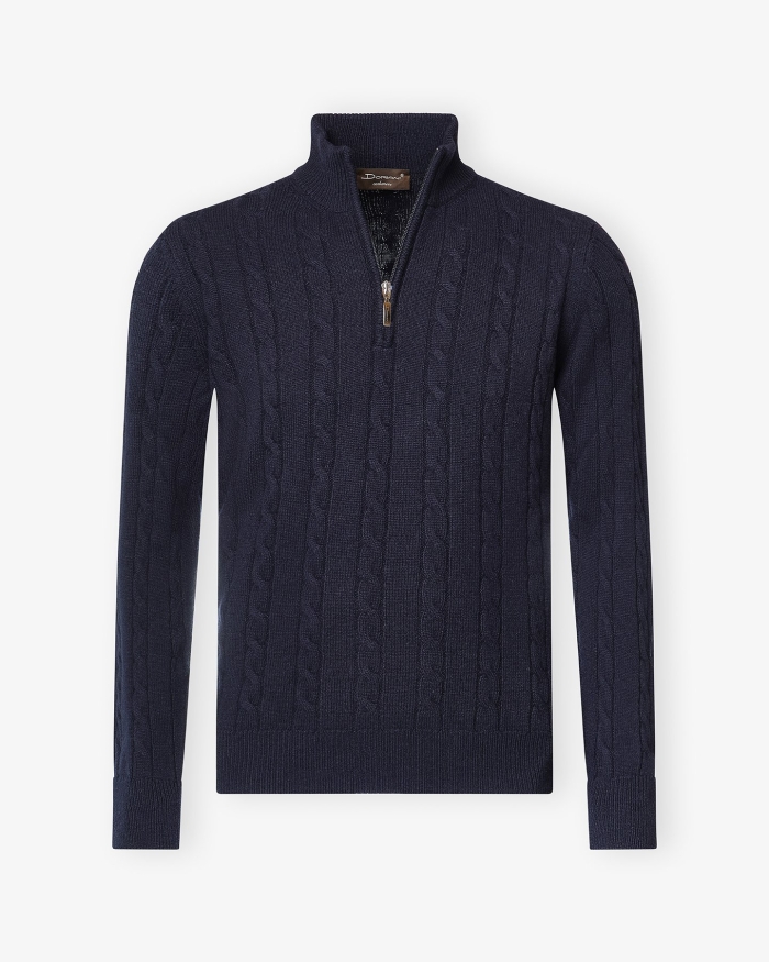 DORIANI CASHMERE Doriani Cashmere - Half zip cable cashmere - Navy