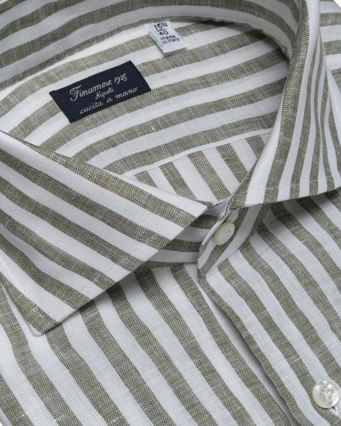 FINAMORE Finamore - Shirt Eduardo Napoli - Linen - Olive stripes